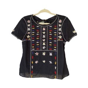 Madewell Embroidered Tie-back Cutout Top Women’s Small Flower Embroidery Blouse